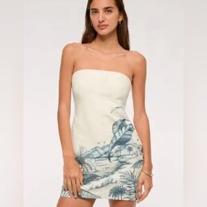 Abercrombie & Fitch Strapless Cream and Blue Dress